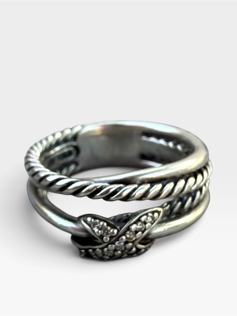 David Yurman- X CROSSOVER BAND RING Sterling Silver with Diamonds, 6mm
